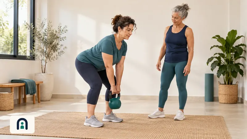 מתאמנת מתרגלת עם גומיית התנגדות בסטודיו באור יום